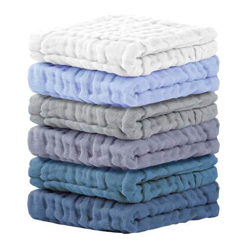 Cuddle Campus Baby Washcloths 6 Packs, Muslin Washcloths Baby,Cotton Burp Cloths, Extra Absorbent and Soft Wash Clothes for Newborns, 12x12 Inches - color: Set-17