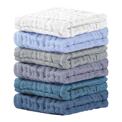 Cuddle Campus Baby Washcloths 6 Packs, Muslin Washcloths Baby,Cotton Burp Cloths, Extra Absorbent and Soft Wash Clothes for Newborns, 12x12 Inches - color: Set-17