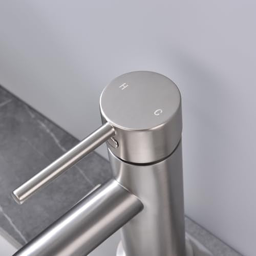 Single Handle Bathroom Faucet with Metal Drain Assembly and Escutcheon, Brushed Nickel - color: Brushed Nickel