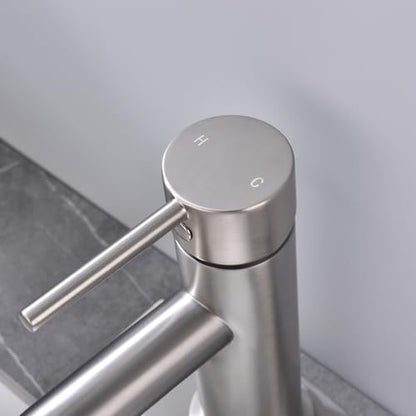 Single Handle Bathroom Faucet with Metal Drain Assembly and Escutcheon, Brushed Nickel - color: Brushed Nickel