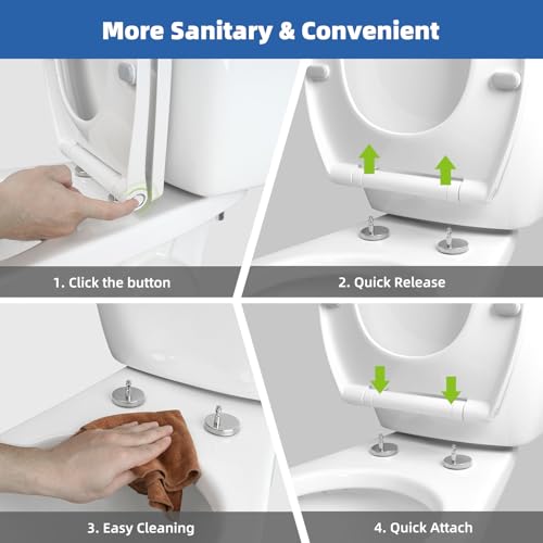 Universal Elongated Toilet Seat Softclose Cover, One-Click to Quick Release | Compatible with TOTO/Gerber/Kohler Oval Toilet Seats, 2-Pack Toilet Bolts and Nuts, Non-Slip Toilet Bumpers, White - style: One-click Universal Elongated Fit