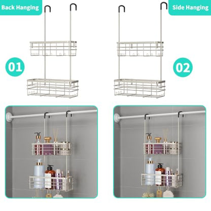 HapiRm Shower Caddy Organizer Hanging - No Drilling Shower Rack with Hooks | For Renters & Small Bathrooms, No Drilling 2-Tier Shelves, Rustproof 304 Stainless Steel, Brushed Nickel - color: Brushed Nickel
