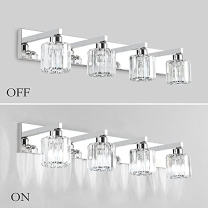 Aipsun Crystal Bathroom Vanity Light Modern Vanity Lighting Fixtures Crystal Vanity Light for Bathroom 4 Lights(Not Include Bulb) - color: Chrome (Round), size: 32 inch