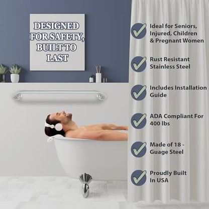 Grab Bar for Bathtub Shower - 1.5" Dia. / Stairs Bed Toilet Bathroom / Stand Assist & Safety Handrail / 304 Stainless Steel / Smooth Grip / 32" - color: Stainless Steel, size: 32 in. Smooth Grip
