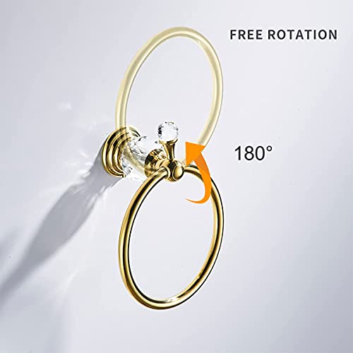 WOLIBEER Crystal Towel Ring, Gold Toilet Paper Holder Hand Towel Holder Towel Hook Tissue Roll Paper Holder Wall Mounted Towel Hanger 2 Pieces Sets - color: Gold