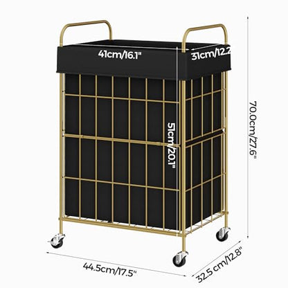 90L Laundry Hamper with Wheels, Laundry Basket with Handle and Liner Bag | Lockable Casters; Reinforced Frame; Breathable Fabric; Space-Efficient Design - color: Golden+Black, size: 90L-1 Section