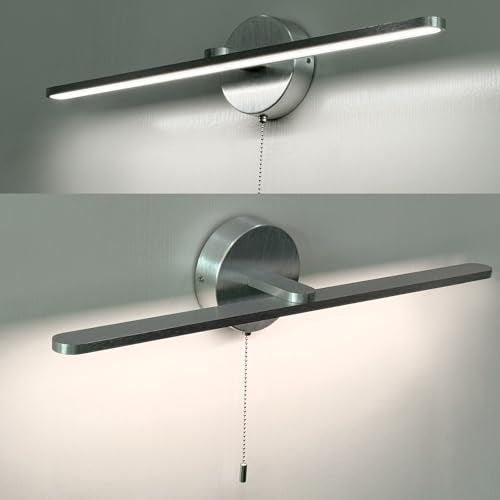 Vanity Light with On Off Switch,24 inch Brushed Aluminum LED Light Vanity Bar for Bathroom,Modern LED Wall Picture Lamps Sconces with Pull Chain Switch LED 3000-3500K (AM) - color: Brushed Aluminum