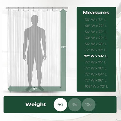 Clear Shower Curtain Liner with Side Suction Cups, Premium PEVA Plastic Shower Liner with 3 Magnets, Waterproof Bathroom Curtain, 72 x 74, Clear - color: 1. Clear, size: 72"W x 74"L (Pack of 1)