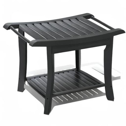 Bamboo Shower Stool Bench Waterproof with Storage Shelf for Shaving Legs or Spa Bath Seat in Bathroom & Inside Shower for Adults Seniors Elderly (24 x 13.4 x 18.5 inches+Black) - size: 24 x 13.4 x 18.5 inches+Black