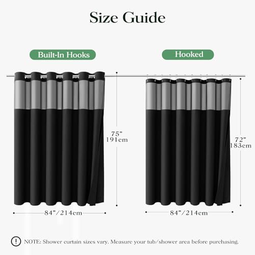 Black Hook Free Waffle Shower Curtain & Snap-in Fabric Liner,84x75 | Less Time to install, 3 in 1 Fabric Shower Curtain and Liner Set with Magnets, Extra Wide, Shower Curtains for Bathroom - color: A Black, size: 84"W x 75"L (Pack of 1)