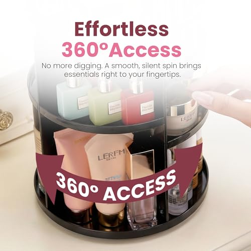 Masirs 360 Rotating Makeup Organizer Countertop, Adjustable Shelf, Black | 360-Degree Rotating Makeup Organizer, Adjustable Shelf Height, Cosmetic Perfume Skincare Storage, Vanity Countertop, Black - color: Black