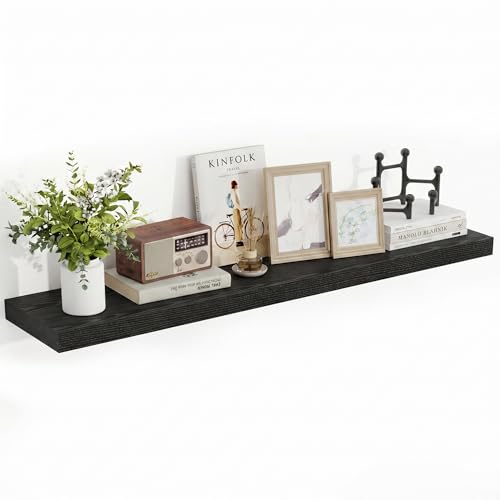 Acovy 48 Inch Floating Shelves, 48"x9.25"x1.5" Inch Deep Floating Shelves for Wall, Wooden Shelves for Bathroom, Bedroom, Living Room, Black, 1 Piece - color: Black, size: 48"x9.25"-1pc