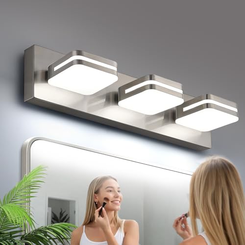Torondo 360° Rotate LED Bathroom Vanity Light Fixtures, Acrylic Vanity Lights for Bathroom, Modern Wall Lighting Fixtures Over Mirror Living, Brushed Nickel, Natural White, 3-Light, 17-Inch - color: Brushed Nickel, Natural White, size: 3-Light, 17-Inch