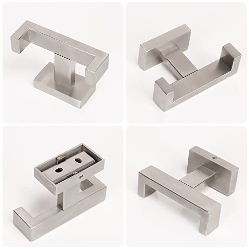 NearMoon Bath Double Towel Hook- SUS304 Stainless Steel Square Robe Towel Holder, Heavy Duty Rustproof Double Coat Hook for Bathroom Livingroom Kitchen Wall Mounted, 2 Pack (Brushed Nickel) - color: Brushed Nickel