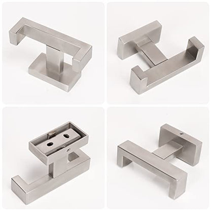 NearMoon Bath Double Towel Hook- SUS304 Stainless Steel Square Robe Towel Holder, Heavy Duty Rustproof Double Coat Hook for Bathroom Livingroom Kitchen Wall Mounted, 2 Pack (Brushed Nickel) - color: Brushed Nickel