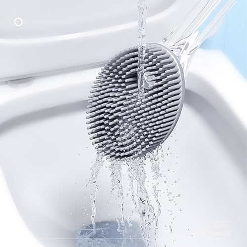Silicone Toilet Bowl Brush and Holder Set, Bathroom Toilet Bowl Cleaner Brush, refillable Toilet Brush with soap Dispenser