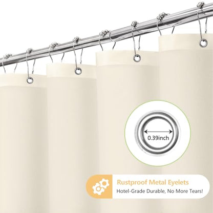 Seenus Cream Ruffle Shower Curtain Fabric with Waterproof TPU Backed, 72 x 78 Inch Extra Long French Country Ruched Shower Curtain No Liner Needed, Soft Microfiber Ivory Bath Curtain Washable - color: Ruffled - Cream, size: 72"W x 78"L (Pack of 1)