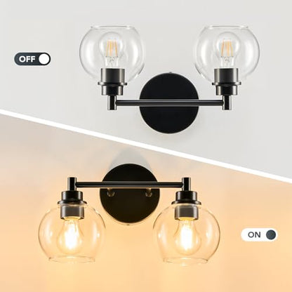 VONLUCE 2 Light Bathroom Vanity Light Fixtures, Black Finish | Globe Glass Shades, E26 Sockets, Easy to install, Vanity Lights for Bedroom Hallway Living Room - color: Black, size: 2-Light