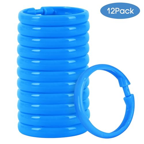 Blue Shower Curtain Hooks - 12 Pcs Circular Plastic Shower Curtain Rings for Bathroom - O Shaped Blue Shower Hooks Rings for Shower Curtain Rod - color: Blue