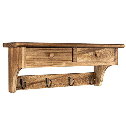 Emfogo Coat Hooks Mounted, Rustic Wood Coat Rack Mount Shelf with Hooks, Farmhouse Coat Rack with Shelf & Coat Hook for Entryway, Mudroom, Bedroom, Kitchen, Bathroom (Brown) - color: Brown