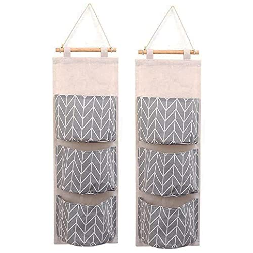 Over The Door Closet Organizer, 2 Packs Waterproof Wall Hanging Storage Bags with 3 Pockets for Kitchen Bedroom Bathroom (Grey)