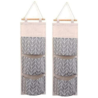 Over The Door Closet Organizer, 2 Packs Waterproof Wall Hanging Storage Bags with 3 Pockets for Kitchen Bedroom Bathroom (Grey)