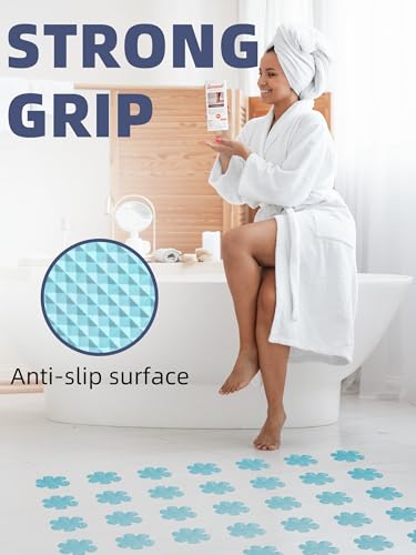 Secopad Bathtub Stickers Non-Slip, 24PCS Safety Shower Treads Adhesive Appliques with Premium Scrape (Blue) | 3.15" * 3.15", Strong Adhesive, Excellent Traction & Slip Resistance, Easy to use, For Bathtub, Shower Floor, Stairs - color: Blue