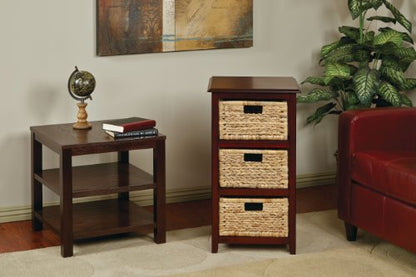 OSP Home Furnishings Seabrook Storage Tower with Solid Wood Frame and Natural Baskets, 3-Drawer, Espresso Finish - color: Espresso Finish, size: 3-Drawer