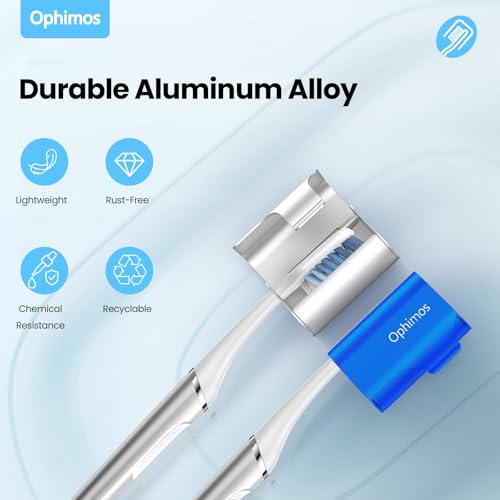Aluminum Toothbrush Head Cover Cap, Tooth Brush Travel Protector Case | Long-lasting Snap-On Design Metal Pod Case Fits Most Manual and Electric Toothbrushes, 2 Pack (Silver + Blue) - color: Silver+Blue, size: 2 Count