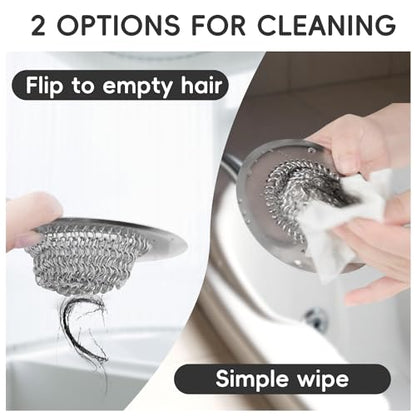 2 Pack Shower Drain Hair Catcher, 4.4" Anti-Clog Shower Drain Cover | Reversible Flip Clean, Fast Drainage, Anti-Slip Base, Rust-Proof, Large Capacity, for Bathtub & Shower Drains, Patented - color: Silver Silver