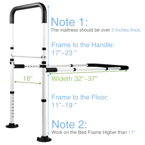 Bed Assist Rails Adjustable, Safety Bed Handle with Leg, Fall Prevention Hand Guard Grab Bar Bed Cane, Bed Rails for Elderly, Adults, Senior, Handicap, Disabled, Fit King, Queen, Full, Twin