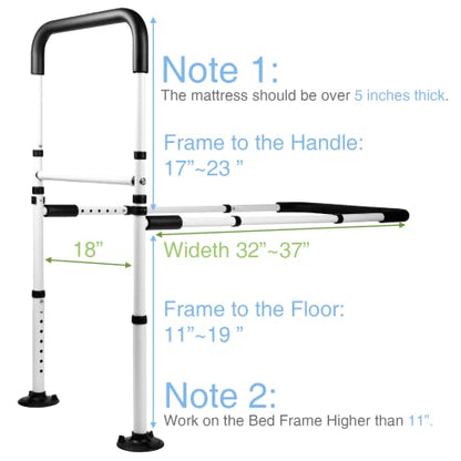 Bed Assist Rails Adjustable, Safety Bed Handle with Leg, Fall Prevention Hand Guard Grab Bar Bed Cane, Bed Rails for Elderly, Adults, Senior, Handicap, Disabled, Fit King, Queen, Full, Twin