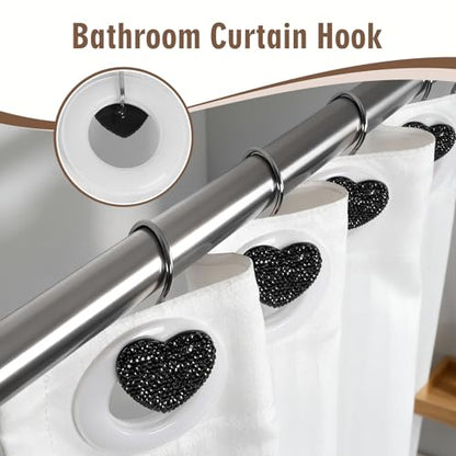 BBV Shower Curtain Hooks Rings for Valentine's Day, 12 Pcs Stainless Steel Glide Shower Hooks for Bathroom Shower Rods Curtains (Black Rhinestones) - color: Black Rhinestones
