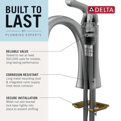 Delta Modern Matte Black Bathroom Faucet 1 Hole, Single Hole Bathroom Sink Faucet for Vanity, Metal Push-Pop Drain Assembly, Chrome 567LF-PP - color: Chrome, size: 1.2 GPM Water Flow
