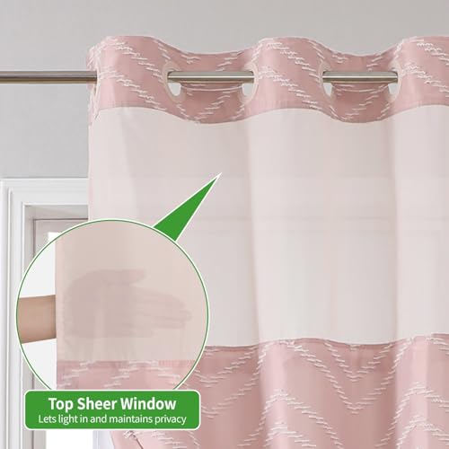 Blush Pink No Hook Shower Curtain with Snap-in Liner Set,Boho Modern Farmhouse White Tufted Chevron Striped Design,Woven Fabric Bathroom Curtain,71x74 - color: White Pink, size: 71"W x 74"L (Pack of 1)