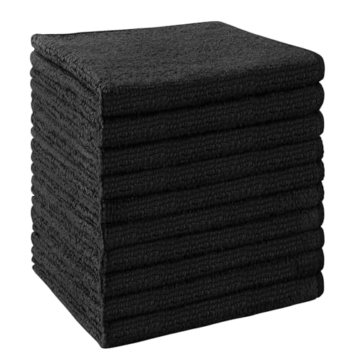Washcloths 10 Pack Face Towels (12" x 12"), Highly Soft Wash Cloths | Hand Towels, Fast Drying Multi-Purpose Microfiber Cleansing Cloths for Bathroom, Hotel, Spa, and Salon Black - color: Black, size: 10Pack