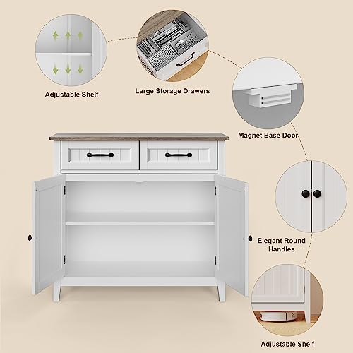 Gizoon Kitchen Sideboard Buffet Cabinet, 32'' H Large Kitchen Storage Island and Adjustable Shelf, Modern Coffee Bar Console Cabinet for Dining Room, Bathroom, Entryway, Grey | 32"H, Large Storage Island, Fits Dining Room/Bathroom/Entryway, Modern Console