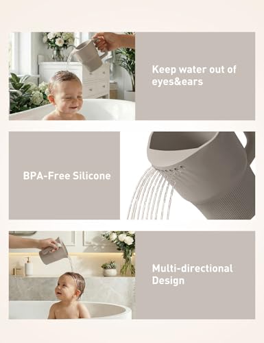 Roslim Silicone Baby Bath Rinse Cup, Shampoo & Body Rinser with Easy-Grip Handle for Rinsing Hair and Body Washing, Lightweight, Non-Toxic for Babies, Toddlers, Kids (Taupe) - color: Taupe
