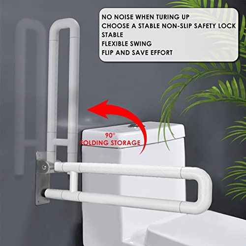 Flip-Up Safety Handrails Anti-Slip Stainless Steel Folding Bathroom Grab Bar 24Inch Bathtub Handle Toilet Support Assist for Elderly Disabled Pregnant Woman,White - color: White