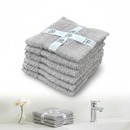 Super Soft 570 GSM Luxury Cotton Face Towel/Washcloths Set of 6, 100% Cotton Zero Twist Ring-Spun Heavyweight, Super Absorbent Wash Cloths – Designed for Exfoliation, Comfort, and Durability. - color: Gray