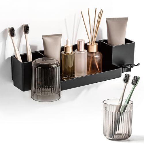 Tooth Brush Holder for Bathroom,Toothbrush Holders Wall Mounted,No Drilling Waterproof Electric Toothbrush Storage Rack, Toothbrush Organizer,Black - color: Black