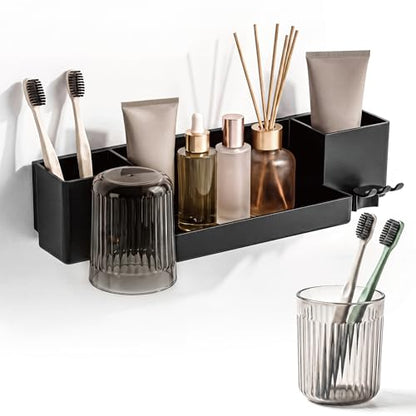 Tooth Brush Holder for Bathroom,Toothbrush Holders Wall Mounted,No Drilling Waterproof Electric Toothbrush Storage Rack, Toothbrush Organizer,Black - color: Black