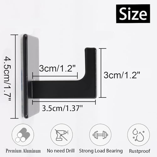 Bath Towel Hook,10 Pack Self Adhesive Square Coat Hooks, Sturdy No Drilling Robe Hook, Heavy Duty Aluminum Clothes Hanger, Wall Hooks for Bathroom Bedroom Kitchen (2 Inch,Black) - color: Black, size: 10 Pack