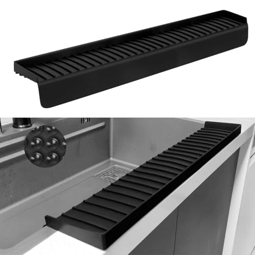 Silicone Sink Edge Protectors - Multifunction Accessories, Splash Guard & Draining Mat for Kitchen, Bathroom Sink, Steel, Granite, Quartz Countertops (Black, 4 * 30in) - color: Black, size: 4 * 30in