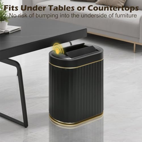 SYNCVIBE Bathroom Sensor Trash Can, 2 Gallon, Butterfly Lid, Black Gold | Automatic Garbage Can, IPX5 Waterproof Slim Trash Bin, Under-Counter Wastebasket for Kitchen, Living Room and Bathroom - color: Black and Golden