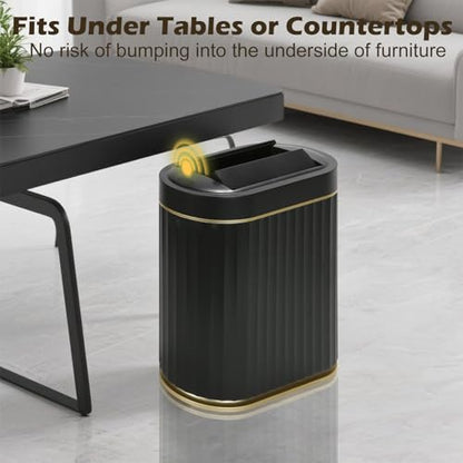 SYNCVIBE Bathroom Sensor Trash Can, 2 Gallon, Butterfly Lid, Black Gold | Automatic Garbage Can, IPX5 Waterproof Slim Trash Bin, Under-Counter Wastebasket for Kitchen, Living Room and Bathroom - color: Black and Golden