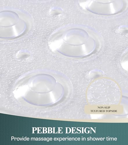HITSLAM 21x21 Inch Square Shower Mat Non Slip, Anti Slip Bathtub Mat with Strong Suction Cups & Drainage Holes, Machine Washable Bathroom Floor Mat for Inside Shower Stall and Tub, Clear - color: Clear