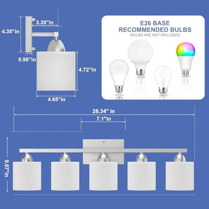 Bathroom Lighting Fixtures Over Mirror, Anti-Rust Vanity Light Fixture for Bathroom, Modern 5-Light Wall Sconce Light for Living Room, E26 Base, Milky White Glass Shades, Bulbs Not Included - color: Brushed Nickel-5Light