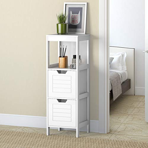 Tangkula Bathroom Floor Cabinet, Narrow Wooden Storage Cabinet w/2 Switchable Drawers, Freestanding Small Cabinet for Small Spaces, 12 x 12 35 Inch (White) - color: White