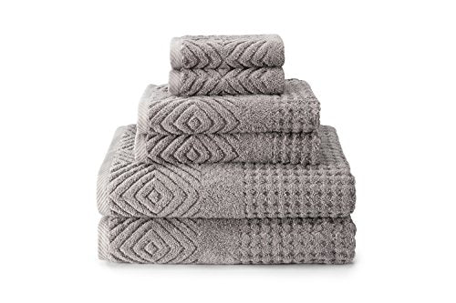 Texere 100% Organic Cotton Diamond Jacquard 700 GSM Luxury Bath Towel Sets - 2 Ultra Soft, Large Bath Towels, 2 Hand Towels, 2 Washcloths (Diamond, Cathedral Gray, 6 Piece) - color: Cathedral Gray (Diamond)